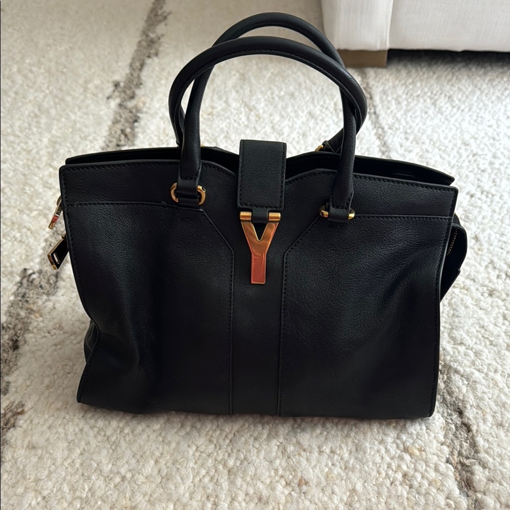 YSL Black Classic Y Cabas Leather Handbag